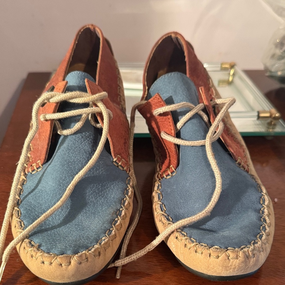 Vintage Hush Puppies Blue and Brown Suede Loafers